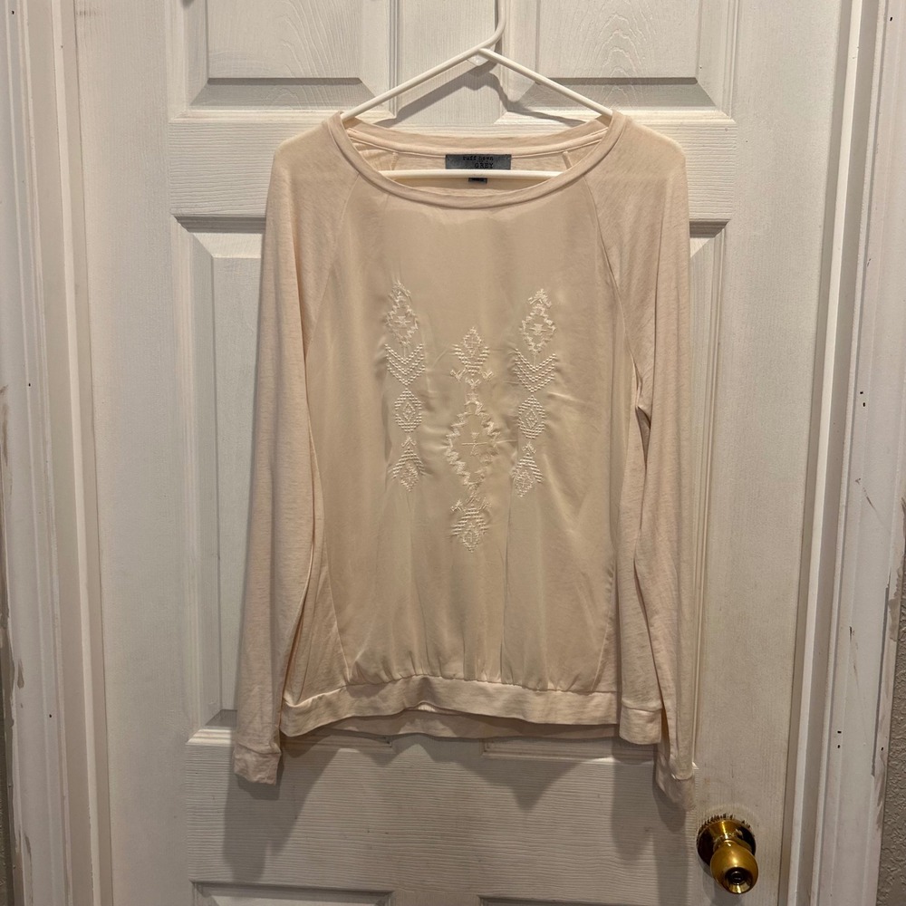 Ruff Hewn Grey Womens Cream Embroidered Raglan Long Sleeve Top‎ Large